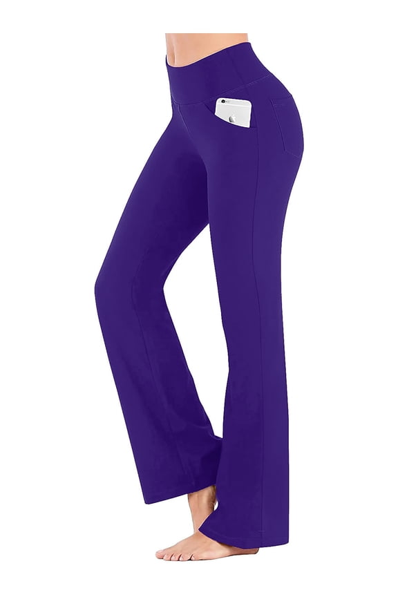 Womens Flare Yoga Pants with Pockets Bootcut Yoga Leggings High Waist Tummy Control Workout Pants, Purple 2XL