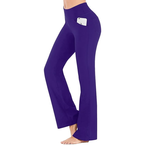 ValueVibe Womens Flare Yoga Pants with Pockets Bootcut Yoga Leggings High Waist Tummy Control Workout Pants, Purple XL