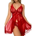 thumbnail image 1 of ValueVibe Lingerie for Women Open Front Babydoll Lingerie Sets Mesh Lace Night Dresses, Red XL, 1 of 3