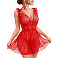 thumbnail image 1 of ValueVibe Lingerie Sets for Women Sexy Polka Dots Lace Sheer Mesh V Neck Babydoll Teddy Night Dress, Red XL, 1 of 5
