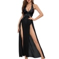 thumbnail image 1 of ValueVibe Lingerie for Women High Slit Long Lingerie Sets Lace Halter Neck Nightdress Chemise Nighty, Black 2XL, 1 of 5