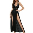 thumbnail image 1 of ValueVibe Lingerie for Women Lace Halter Neck Long Lingerie Sets High Slit Mesh Nighty Chemise Nightdress, Black S, 1 of 5
