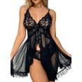 thumbnail image 1 of ValueVibe Lingerie for Women Plus Size Open Front Babydoll Sleepwear Mesh Lace Chemise Nightdress, Black 5XL, 1 of 3