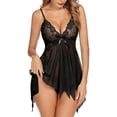 thumbnail image 1 of ValueVibe Lingerie for Women Sexy Lace Babydoll Open Front Lingerie Sets V-Neck Mesh Chemise Nighty, Black XL, 1 of 5
