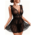 thumbnail image 1 of ValueVibe Lingerie for Women Sexy Polka Dots Lace Sheer Mesh Babydoll Nighty 2 piece Lingerie Sets, Black XL, 1 of 6