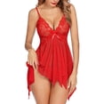 thumbnail image 1 of ValueVibe Lingerie for Women Sexy Lace Babydoll Open Front Lingerie Sets V-Neck Mesh Chemise Nighty, Red 2XL, 1 of 5