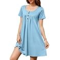 thumbnail image 1 of ValueVibe Nightgowns for Women Crew Neck Sleepshirt Short Sleeve Sleepwear Henley Button House Dress with Pockets, Blue S, 1 of 6