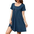thumbnail image 1 of ValueVibe Nightgowns for Women Crew Neck Sleepshirt Short Sleeve Sleepwear Henley Button House Dress with Pockets, Navy 3XL, 1 of 6
