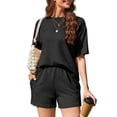 thumbnail image 1 of ValueVibe Outfit Sets for Women 2 Piece Short Sleeve Shorts Lounge Sets Crew Neck Casual Ribbed Pajama Sets with Pockets, Black S, 1 of 8
