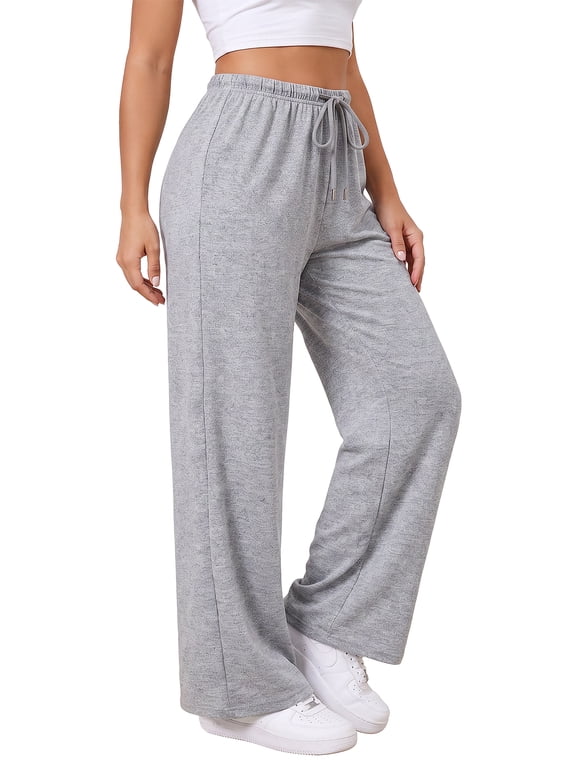 Women's Lightweight Wide Leg Sweatpants Mid Rise Drawstring Loose Casual Lounge Pants, Light Gray S-2XL