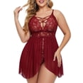 thumbnail image 1 of ValueVibe Plus Size Lingerie for Women Sexy Lace Criss Cross Nightie Snap Crotch Mesh Chemise Nightwear,Burgundy XL, 1 of 4