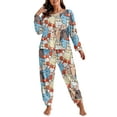 thumbnail image 1 of ValueVibe Plus Size Pajama Sets for Women 2 Piece Long Sleeve Floral Print Loungewear with Pocket, Blue 3XL, 1 of 7