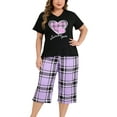 thumbnail image 1 of ValueVibe Plus Size Pajamas for Women V-Neck Short Sleeve and Capri Pants Loungewear Sets 2 Piece Nightwear, Purple Plaid 3XL, 1 of 11