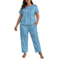 thumbnail image 1 of ValueVibe Plus Size Women Pajama Sets 2 Piece Short Sleeve Crew Neck Lounge Set Floral Print Sleepwear with Pocket, Blue 3XL, 1 of 7