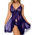 thumbnail image 1 of ValueVibe Lingerie for Women Plus Size Open Front Babydoll Sleepwear Mesh Lace Night Dresses, Purple 3XL, 1 of 3