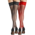 thumbnail image 1 of ValueVibe Sheer Thigh High Stockings for Women Lace Top Back Seam Pantyhose Nylon Soft Tights, 2-pack, 1Black and 1Red, 1 of 4