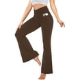 thumbnail image 1 of ValueVibe Womens Flare Yoga Pants with Pockets V Cross Waist Bootcut Pants Tummy Control Workout Leggings, Brown XL, 1 of 7