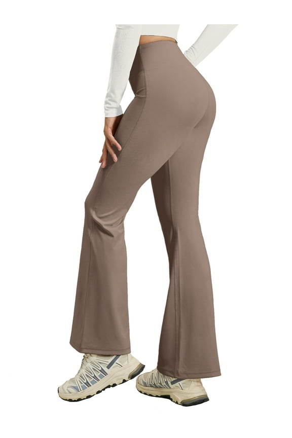Flared Yoga Pants for Women Bootcut Yoga Leggings High Waisted Tummy Control Stretch Workout Leggings, Light Cocoa 3XL