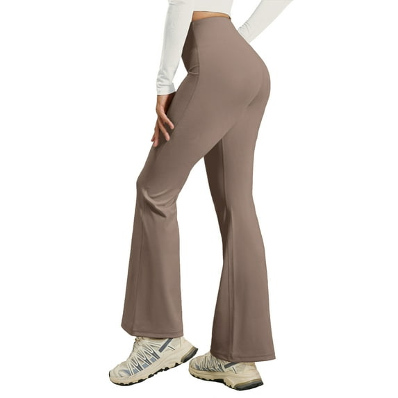 ValueVibe Flared Yoga Pants for Women Bootcut Yoga Leggings High Waisted Tummy Control Stretch Workout Leggings, Light Cocoa M