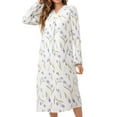 thumbnail image 1 of ValueVibe Nightgown for Women Long Sleeve Sleepshirts Full Length Sleepdress Lace Trim V-Neck House Dress with Purple Tulips Printed, M, 1 of 6