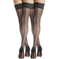 thumbnail image 1 of ValueVibe Thigh High Stockings for Women Lace Top Back Seam Sheer Pantyhose Nylon Stay Up Sexy Tights, 2-pack, Black, 1 of 4