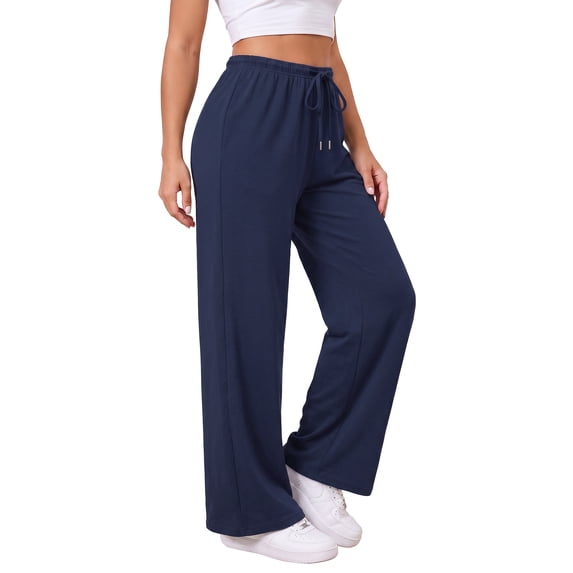 ValueVibe Women's Lightweight Wide Leg Sweatpants Mid Rise Drawstring Loose Casual Lounge Pants, Navy Blue S-2XL
