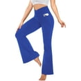 thumbnail image 1 of ValueVibe Womens Flare Yoga Pants with Pockets V Crossover Workout Pants Bootcut Tummy Control Leggings, Blue 2XL, 1 of 7