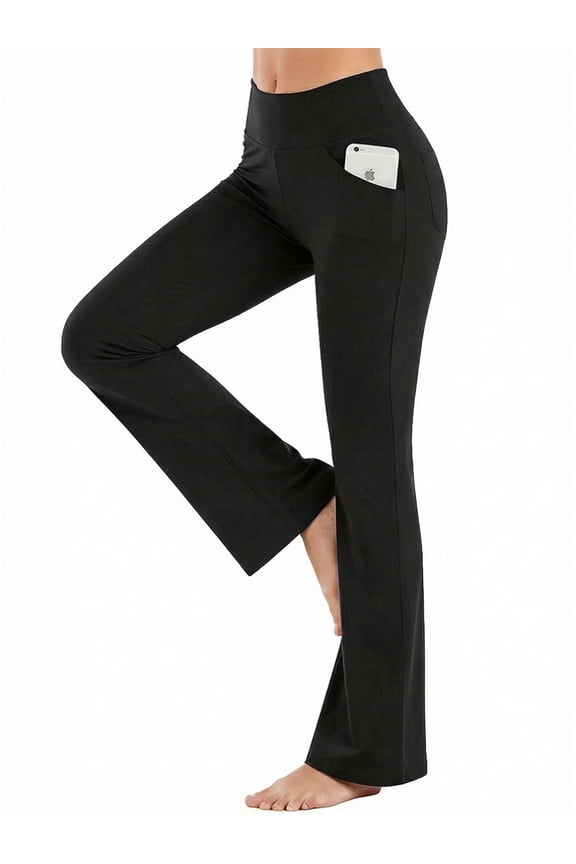 Womens Flare Yoga Pants with Pockets Bootcut Yoga Leggings High Waist Tummy Control Workout Pants, Black XL