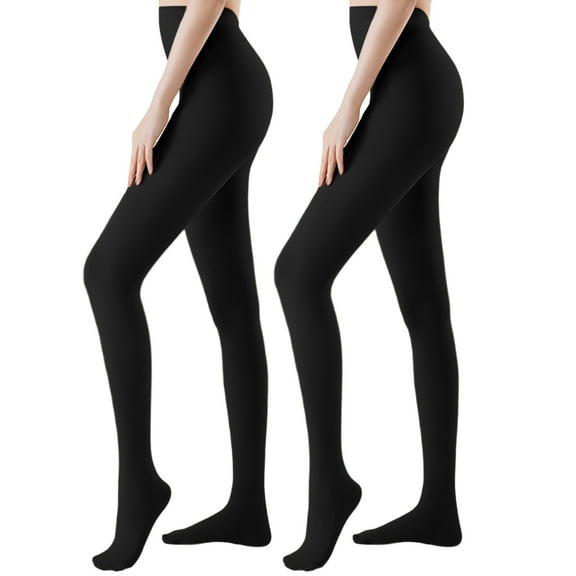 ValueVibe Tights for Women Control Top Opaque Pantyhose 100D High Stretch Thermal Stockings Winter Nylon Leggings 2 Pack, Black