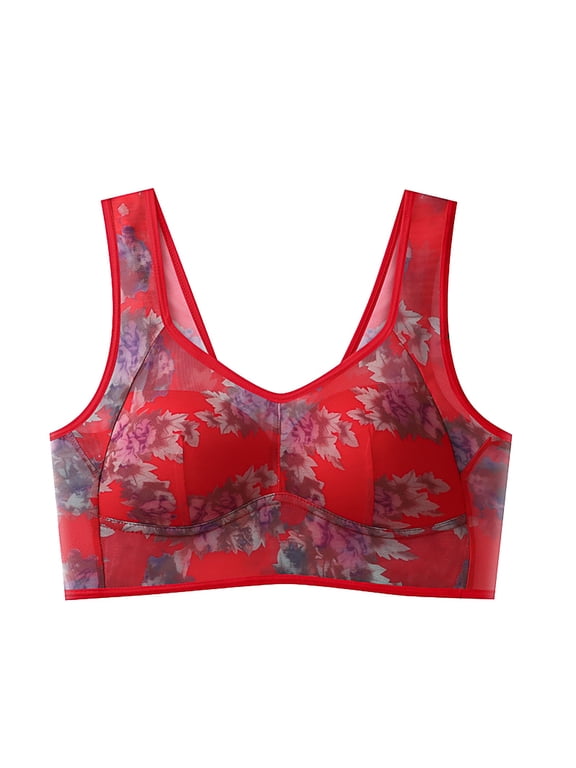 Clothing High Support Bras For Women Adjustable Strap Full Coverage Up Bras Comfortable No Underwire Wireless Bras Red