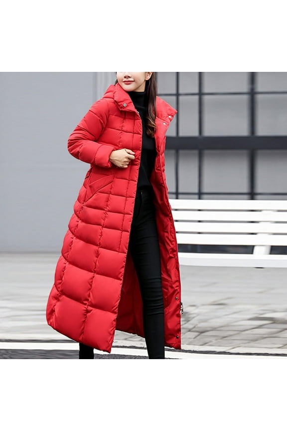 Clothing Women's Hooded Puffer Down Coat Long Winter Jacket Hoodie Top Long Coat Thick Warm Maxi Down Jackets Coat Red