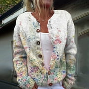 Valueadd Clearance Women's Single Plush Art Floral Print Comfortable Knitted Cardigan Rose Gold