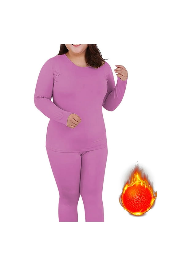 Clothing Women's Thermal Underwear Set Long Top & Bottom Set Solid Color Plus Size Long Underwear Wool Plus Light Velvet