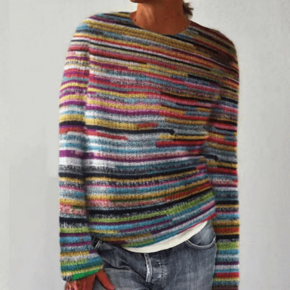 Glimpses Clearance Women's Vintage Art Print Knit Crew Neck Pullover Sweater Coffee