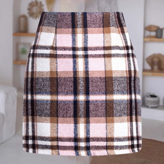 Valueadd Clothing Womens Wool Plaid Mini Skirt Fall Winter High Waisted Bodycon Pencil Skirt mini skirt