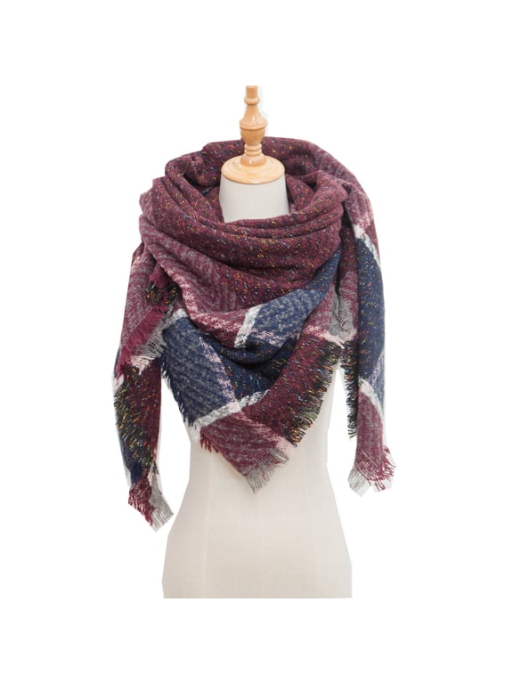 Women Fall Winter Scarf Classic Tassel Plaid Scarf Warm Soft Chunky Large Blanket Wrap Shawl Scarves