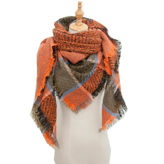Valueadd Women Fall Winter Scarf Classic Tassel Plaid Scarf Warm Soft Chunky Large Blanket Wrap Shawl Scarves