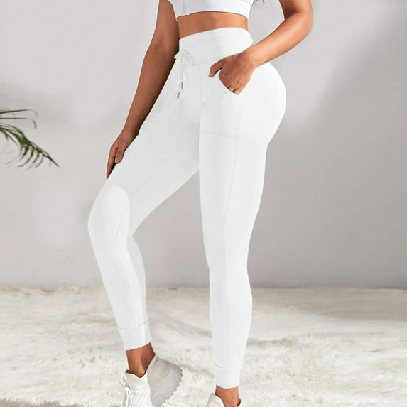 Valueadd Women Yoga Pants With Pockets High Waisted Drawstring Athletic Workout Leggings Tummy Tights