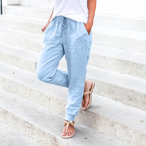 Valueadd Women's Casual Pants Elastic Waist Pants Trousers With Pockets