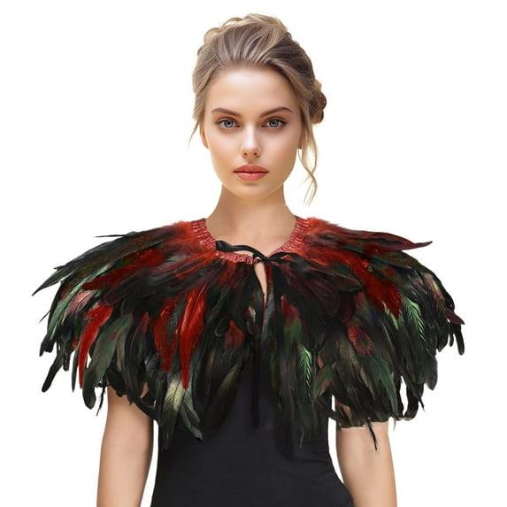 Valueadd Women's Hooded Thermal Cloak with Fringe Sleeveless Feather Shawl Crow Carnival Shawl