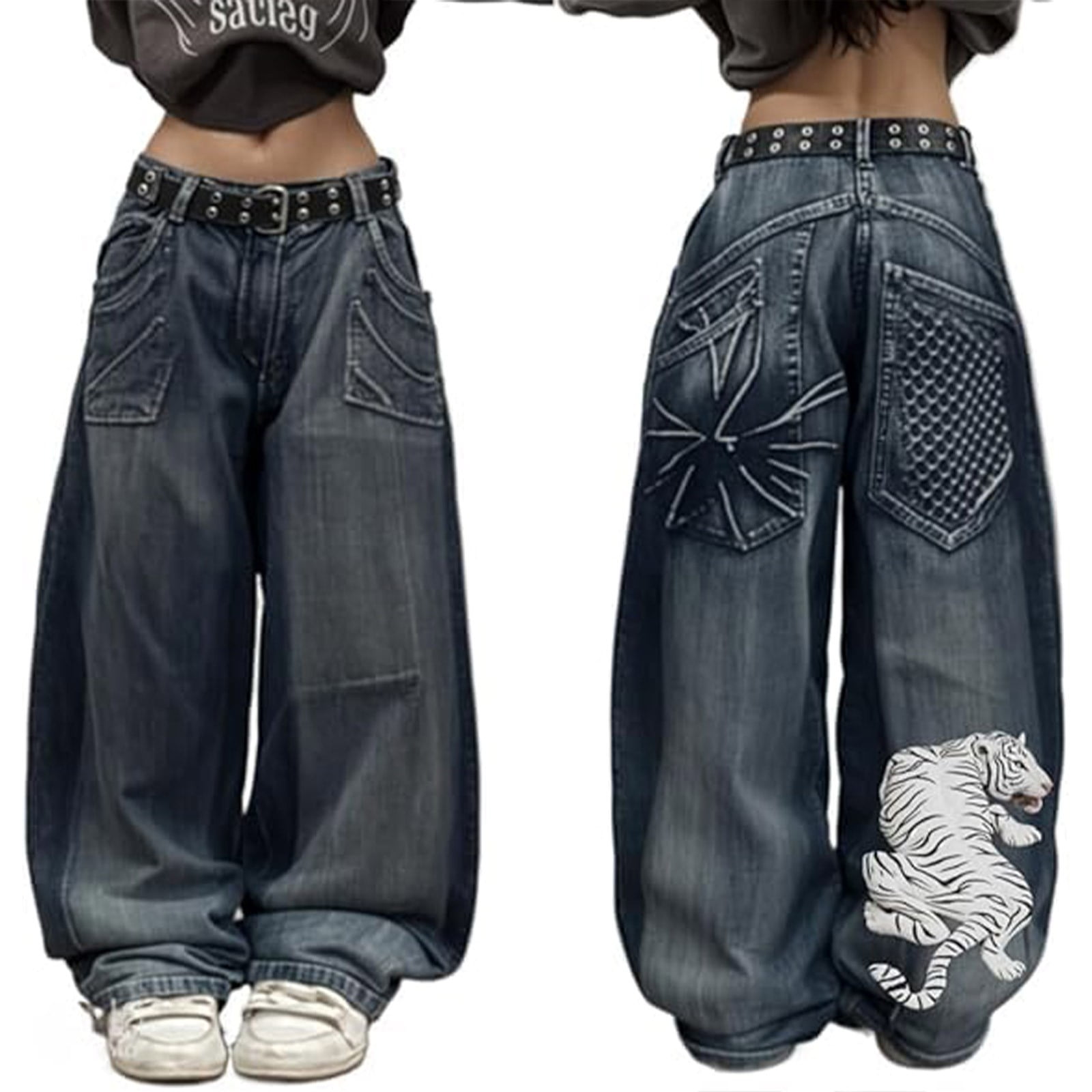 Valueadd Women's Jeans Baggy Y2k Jeans Hip Hop Goth Street Jeans