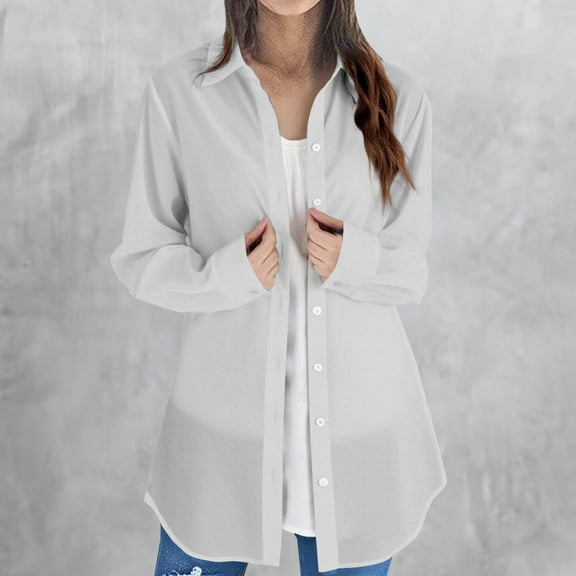Valueadd Women's Long Sleeve Shirts Solid Color Tops Long Loose Thin Shirts Blouses Tops Plus Size
