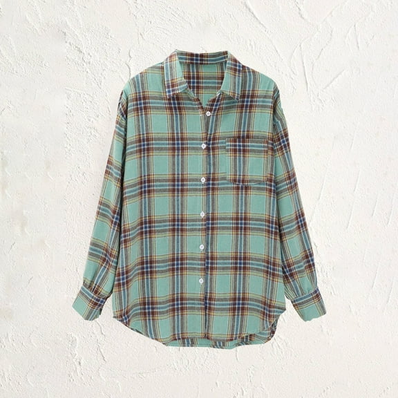 Valueadd Women's Long Sleeve Shirts Spring Autumn Checkered Shirt New Retro Style Loose Shirt Coat