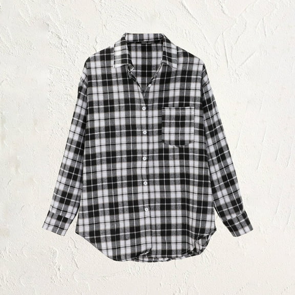 Valueadd Women's Long Sleeve Shirts Spring Autumn Checkered Shirt New Retro Style Loose Shirt Coat