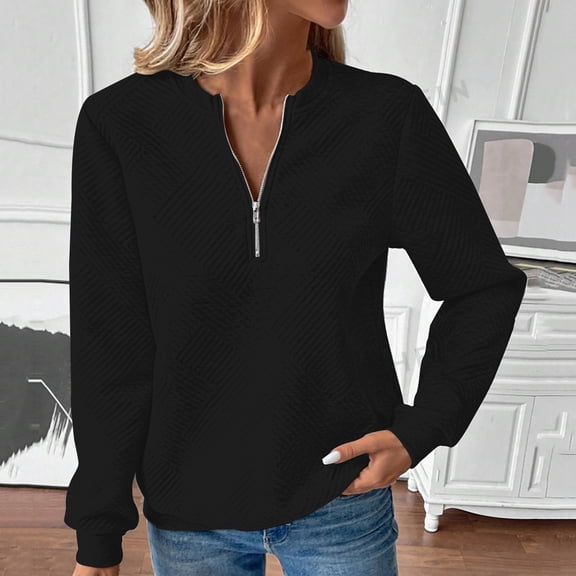 Endives Women's Long Sleeve T-shirt Knitted Fabric Sweatshirt Zipper Long Sleeved Womens Top