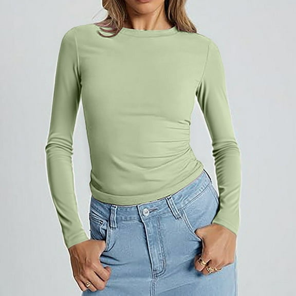 Valueadd Women's Long Sleeve T-shirt Round Neck Slim Bottom Sweater 2025 Basic Outwear Sports Tops