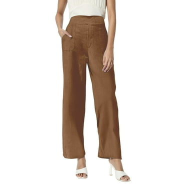 Valueadd Women's Solid Color Pocket Semi Elastic High Waisted Cotton Pants Wide Leg Pants Pants for Women