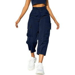 zicth Blue Womens Cargo Pants Womens Daily Elastic Waist Pockets