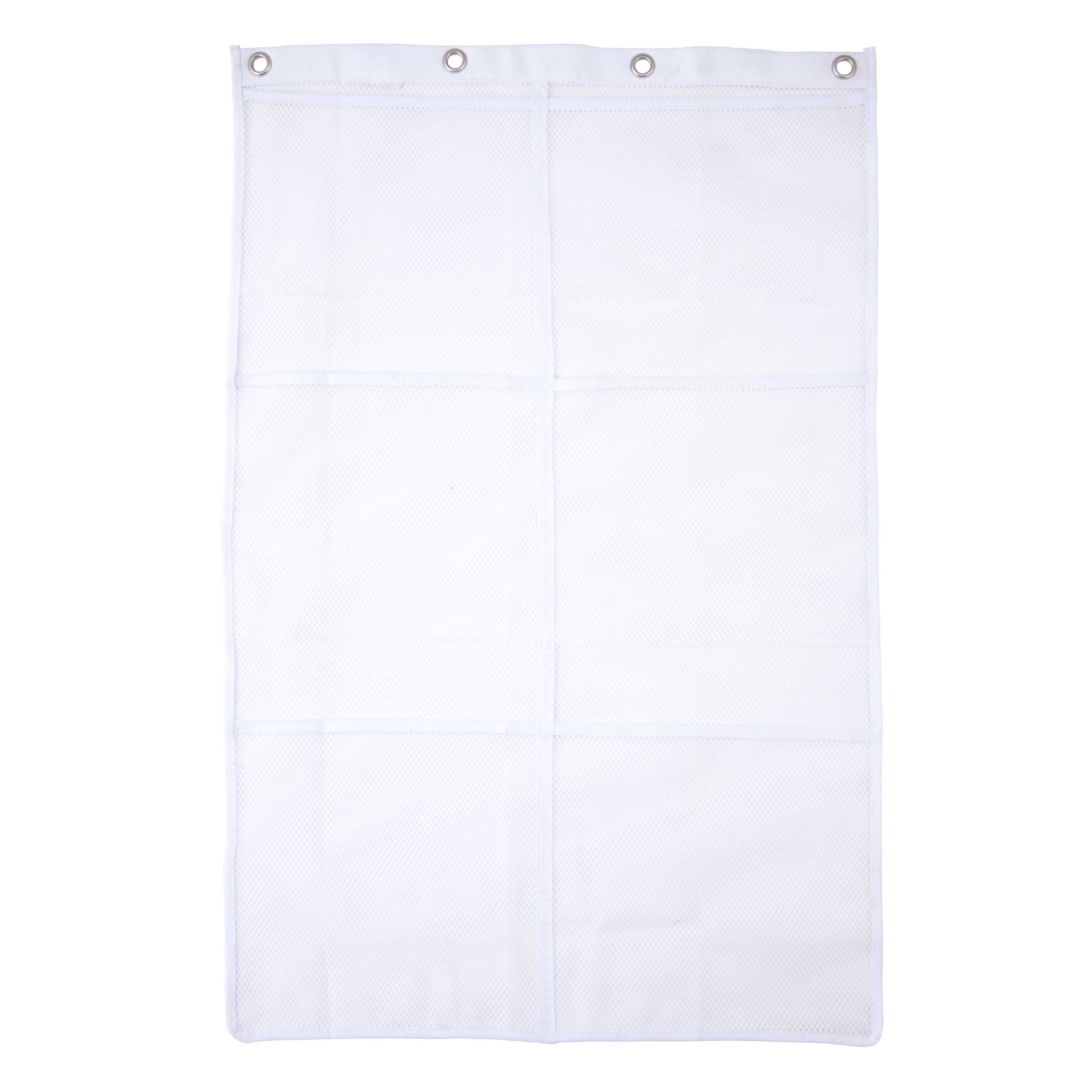 White Mesh Hanging Shower Organizer with 6 Pockets