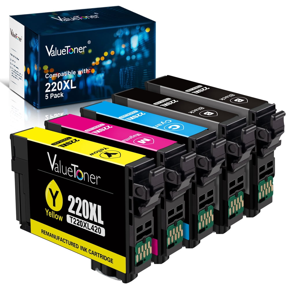 220u Ink Valuetoner 220XL T220 Ink Cartridge 5-Pack for Epson WorkForce WF-2760 ...